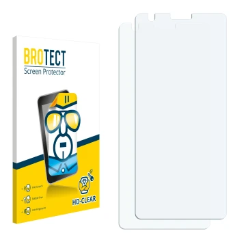 Parte frontal de un envase de producto con el logotipo de la marca BROTECT. Al lado está el protector de pantalla correspondie
