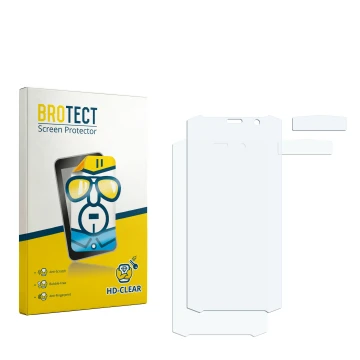 Parte frontal de un envase de producto con el logotipo de la marca BROTECT. Al lado está el protector de pantalla correspondie