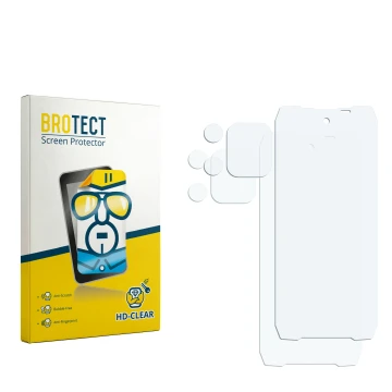 Parte frontal de un envase de producto con el logotipo de la marca BROTECT. Al lado está el protector de pantalla correspondie