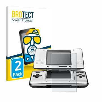 Parte frontal de un envase de producto con el logotipo de la marca BROTECT. Al lado se muestra el dispositivo Nintendo DS con 