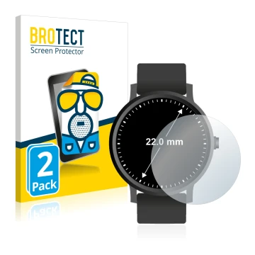 Parte frontal de un envase de producto con el logotipo de la marca BROTECT. Al lado se muestra el dispositivo Relojes (Circula