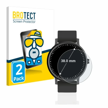 Parte frontal de un envase de producto con el logotipo de la marca BROTECT. Al lado se muestra el dispositivo Relojes (Circula