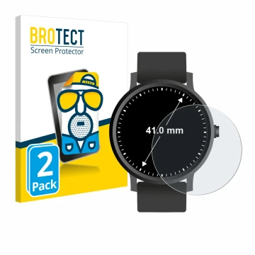 Parte frontal de un envase de producto con el logotipo de la marca BROTECT. Al lado se muestra el dispositivo Relojes (Circula