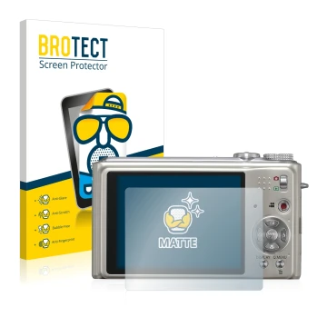 Parte frontal de un envase de producto con el logotipo de la marca BROTECT. Al lado se muestra el dispositivo Panasonic Lumix 