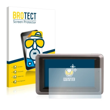 Parte frontal de un envase de producto con el logotipo de la marca BROTECT. Al lado se muestra el dispositivo Garmin zumo 660 