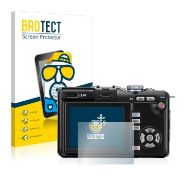 Parte frontal de un envase de producto con el logotipo de la marca BROTECT. Al lado se muestra el dispositivo Olympus PEN E-PL