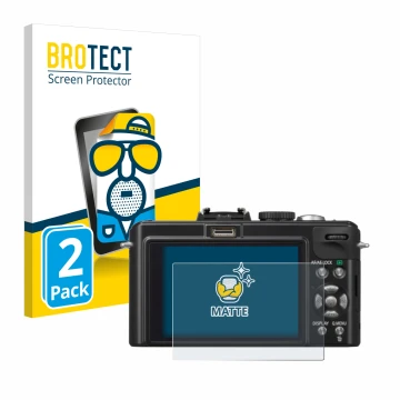 Parte frontal de un envase de producto con el logotipo de la marca BROTECT. Al lado se muestra el dispositivo Panasonic Lumix 