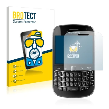 Parte frontal de un envase de producto con el logotipo de la marca BROTECT. Al lado se muestra el dispositivo RIM BlackBerry B