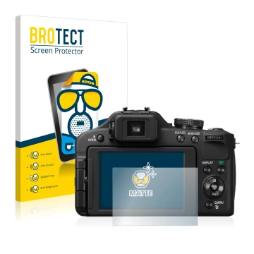 Parte frontal de un envase de producto con el logotipo de la marca BROTECT. Al lado se muestra el dispositivo Panasonic Lumix 