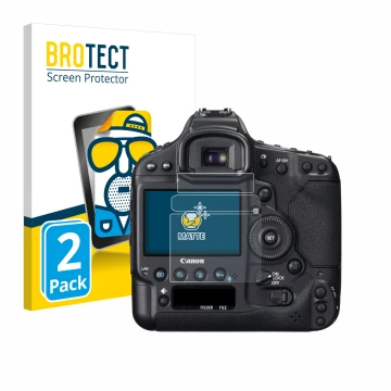 Parte frontal de un envase de producto con el logotipo de la marca BROTECT. Al lado se muestra el dispositivo Canon EOS 1D X c