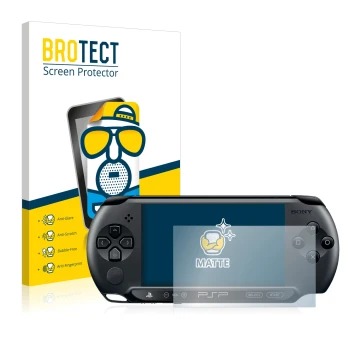 Parte frontal de un envase de producto con el logotipo de la marca BROTECT. Al lado se muestra el dispositivo Sony PSP Street 