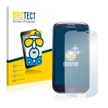Parte frontal de un envase de producto con el logotipo de la marca BROTECT. Al lado se muestra el dispositivo Samsung Galaxy S