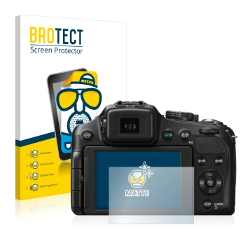 Parte frontal de un envase de producto con el logotipo de la marca BROTECT. Al lado se muestra el dispositivo Panasonic Lumix 