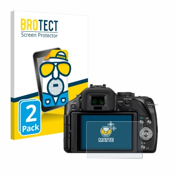 Parte frontal de un envase de producto con el logotipo de la marca BROTECT. Al lado se muestra el dispositivo Panasonic Lumix 