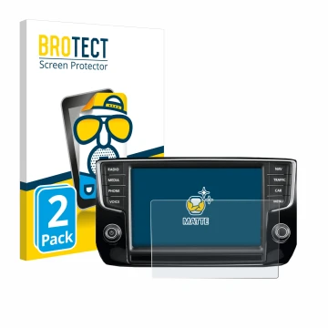 Parte frontal de un envase de producto con el logotipo de la marca BROTECT. Al lado se muestra el dispositivo Volkswagen Passa