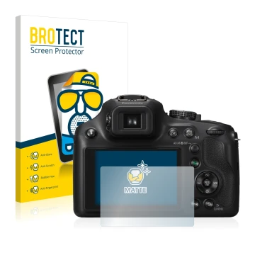 Parte frontal de un envase de producto con el logotipo de la marca BROTECT. Al lado se muestra el dispositivo Panasonic Lumix 