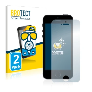 Parte frontal de un envase de producto con el logotipo de la marca BROTECT. Al lado se muestra el dispositivo Apple iPhone 5S 