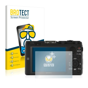 Parte frontal de un envase de producto con el logotipo de la marca BROTECT. Al lado se muestra el dispositivo Sony Cyber-Shot 