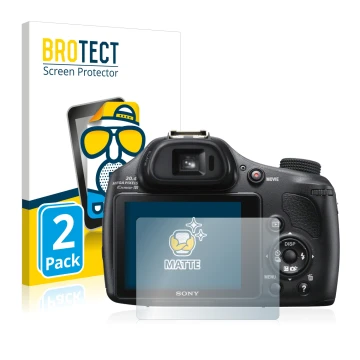 Parte frontal de un envase de producto con el logotipo de la marca BROTECT. Al lado se muestra el dispositivo Sony Cyber-Shot 