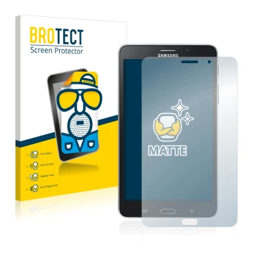 Parte frontal de un envase de producto con el logotipo de la marca BROTECT. Al lado se muestra el dispositivo Samsung Galaxy T