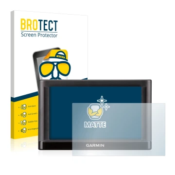 Parte frontal de un envase de producto con el logotipo de la marca BROTECT. Al lado se muestra el dispositivo Garmin nüvi 55LT
