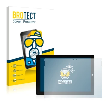 Parte frontal de un envase de producto con el logotipo de la marca BROTECT. Al lado se muestra el dispositivo Microsoft Surfac