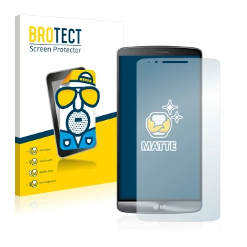 Parte frontal de un envase de producto con el logotipo de la marca BROTECT. Al lado se muestra el dispositivo LG G3 Cat. 6 con