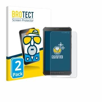 Parte frontal de un envase de producto con el logotipo de la marca BROTECT. Al lado se muestra el dispositivo Samsung Galaxy T