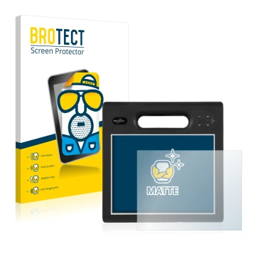 Parte frontal de un envase de producto con el logotipo de la marca BROTECT. Al lado se muestra el dispositivo Motion Computing