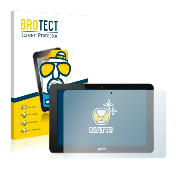 Parte frontal de un envase de producto con el logotipo de la marca BROTECT. Al lado se muestra el dispositivo Acer Iconia Tab 