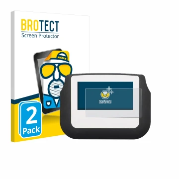 Parte frontal de un envase de producto con el logotipo de la marca BROTECT. Al lado se muestra el dispositivo Signotec Signatu