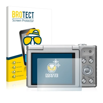 Parte frontal de un envase de producto con el logotipo de la marca BROTECT. Al lado se muestra el dispositivo Panasonic Lumix 