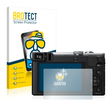 Parte frontal de un envase de producto con el logotipo de la marca BROTECT. Al lado se muestra el dispositivo Panasonic Lumix 