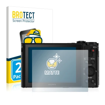 Parte frontal de un envase de producto con el logotipo de la marca BROTECT. Al lado se muestra el dispositivo Sony Cyber-Shot 