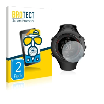 Parte frontal de un envase de producto con el logotipo de la marca BROTECT. Al lado se muestra el dispositivo Suunto Ambit3 Ru