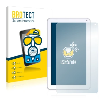 Parte frontal de un envase de producto con el logotipo de la marca BROTECT. Al lado se muestra el dispositivo Odys Maven 10 co