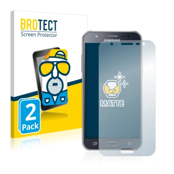 Parte frontal de un envase de producto con el logotipo de la marca BROTECT. Al lado se muestra el dispositivo Samsung Galaxy J