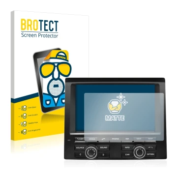 Parte frontal de un envase de producto con el logotipo de la marca BROTECT. Al lado se muestra el dispositivo Porsche PCM Maca