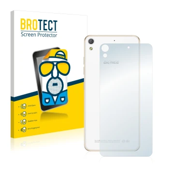Parte frontal de un envase de producto con el logotipo de la marca BROTECT. Al lado se muestra el dispositivo Gionee Elife S5.