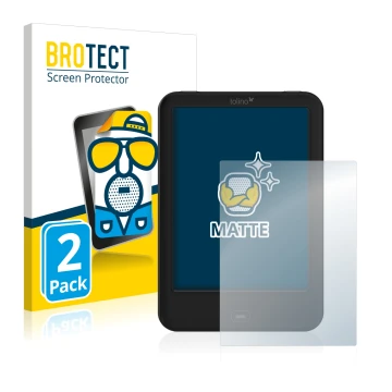 Parte frontal de un envase de producto con el logotipo de la marca BROTECT. Al lado se muestra el dispositivo Tolino Shine 2 H