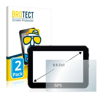 Parte frontal de un envase de producto con el logotipo de la marca BROTECT. Al lado se muestra el dispositivo con su protector
