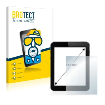 Parte frontal de un envase de producto con el logotipo de la marca BROTECT. Al lado se muestra el dispositivo con su protector