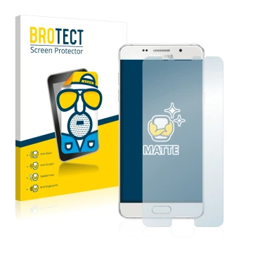Parte frontal de un envase de producto con el logotipo de la marca BROTECT. Al lado se muestra el dispositivo Samsung Galaxy A