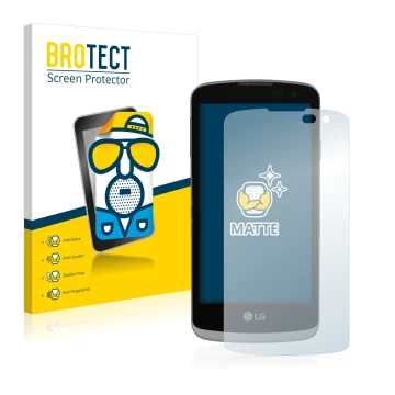 Parte frontal de un envase de producto con el logotipo de la marca BROTECT. Al lado se muestra el dispositivo LG Optimus Zone 