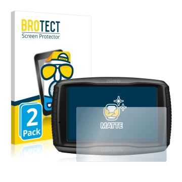 Parte frontal de un envase de producto con el logotipo de la marca BROTECT. Al lado se muestra el dispositivo Garmin zumo 595L
