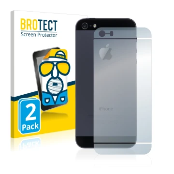 Parte frontal de un envase de producto con el logotipo de la marca BROTECT. Al lado se muestra el dispositivo Apple iPhone SE 