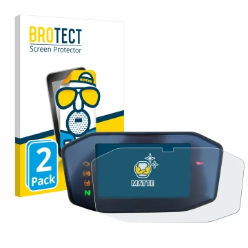 Parte frontal de un envase de producto con el logotipo de la marca BROTECT. Al lado se muestra el dispositivo KTM 690 Duke 201