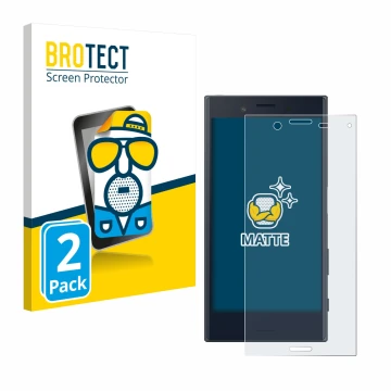 Parte frontal de un envase de producto con el logotipo de la marca BROTECT. Al lado se muestra el dispositivo Sony Xperia X Co