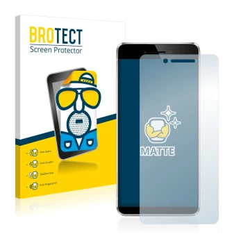Parte frontal de un envase de producto con el logotipo de la marca BROTECT. Al lado se muestra el dispositivo Vernee Mars con 