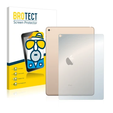 Parte frontal de un envase de producto con el logotipo de la marca BROTECT. Al lado se muestra el dispositivo Apple iPad Air 2